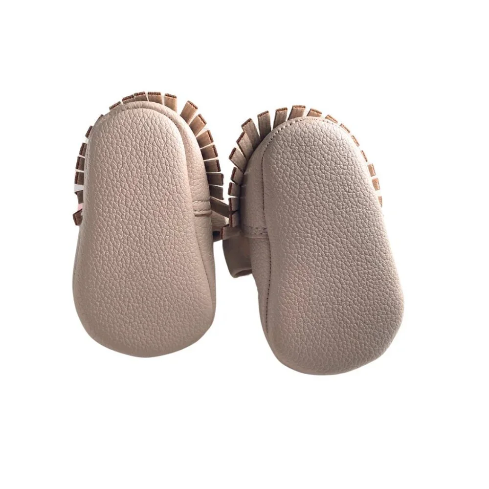 Stepping Stones Crib Shoes with bow & fringe moccasin Infant size1 (0-3mos) pink